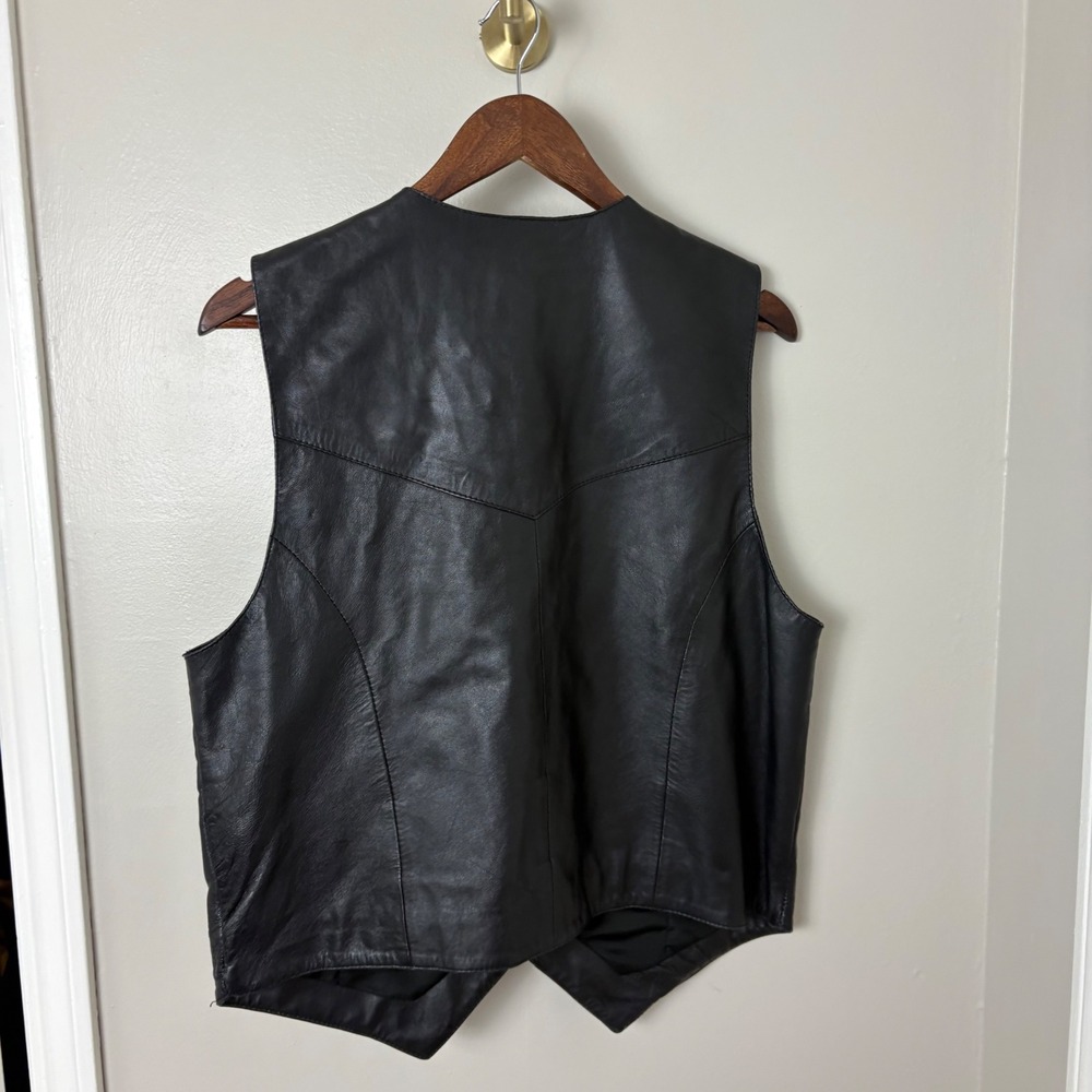 VTG Saguaro West Leather Vest Mens M Black Oklahoma State Seal Snap Cowboy Rodeo - Picture 5 of 9